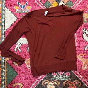Athleta Long Sleeve off the shoulder sweater knit Tee - Rich rust size S